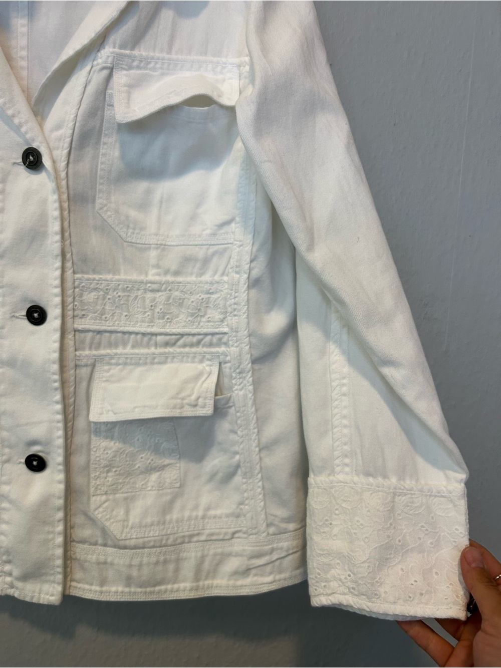 White Utility Button-Front Jacket by Rina - Picture 8 of 11